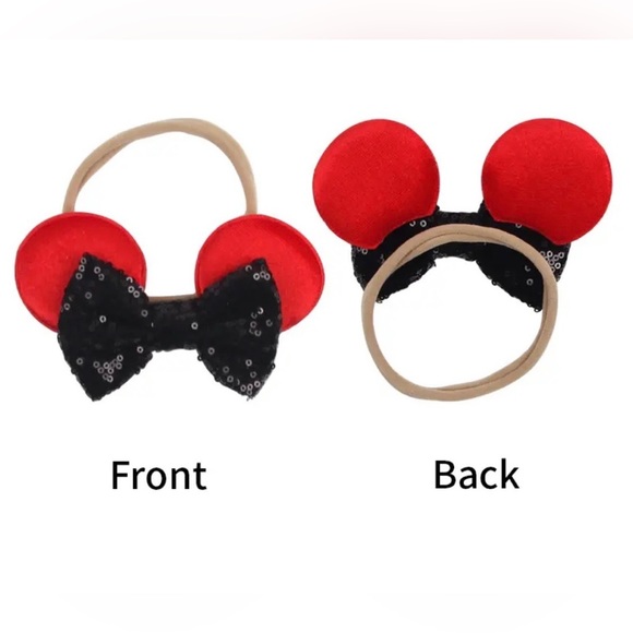 Baby Minnie Mouse Ears Headband with Beige Sequins Bow - Picture 3 of 9